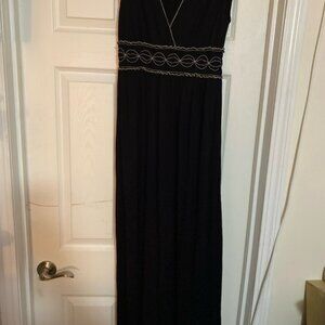 Max Studio Black Maxi Dress with Embroidered Waist